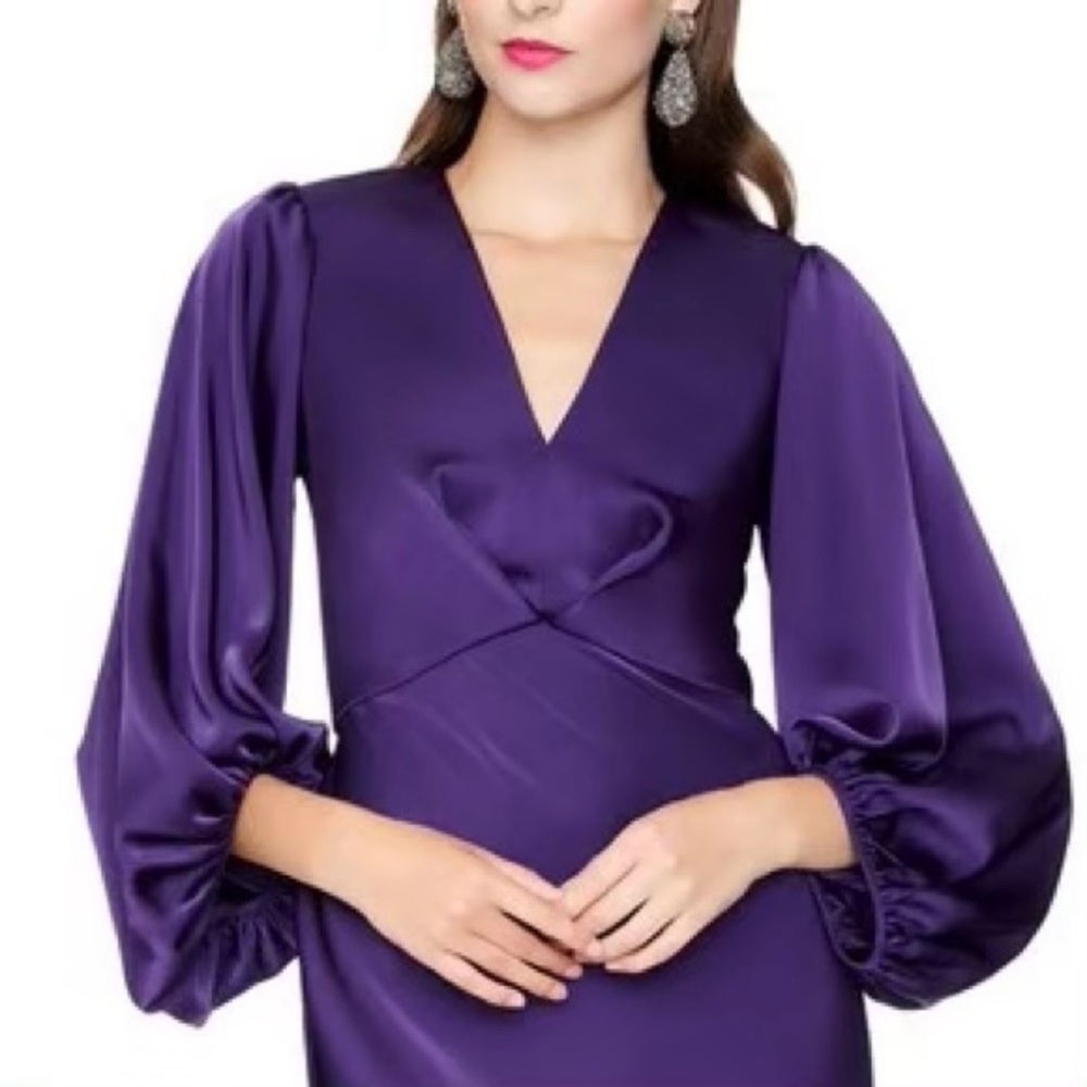 Sachin & Babi Womens Purple Below The Knee Long Sleeve Dress Cocktail Dress Sz 6 - Picture 2 of 11